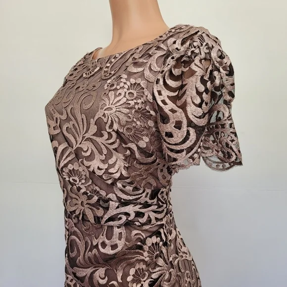 JS Collections Embroidered Gown Boat Neck Flutter Sleeve Size 10 - Picture 4 of 8